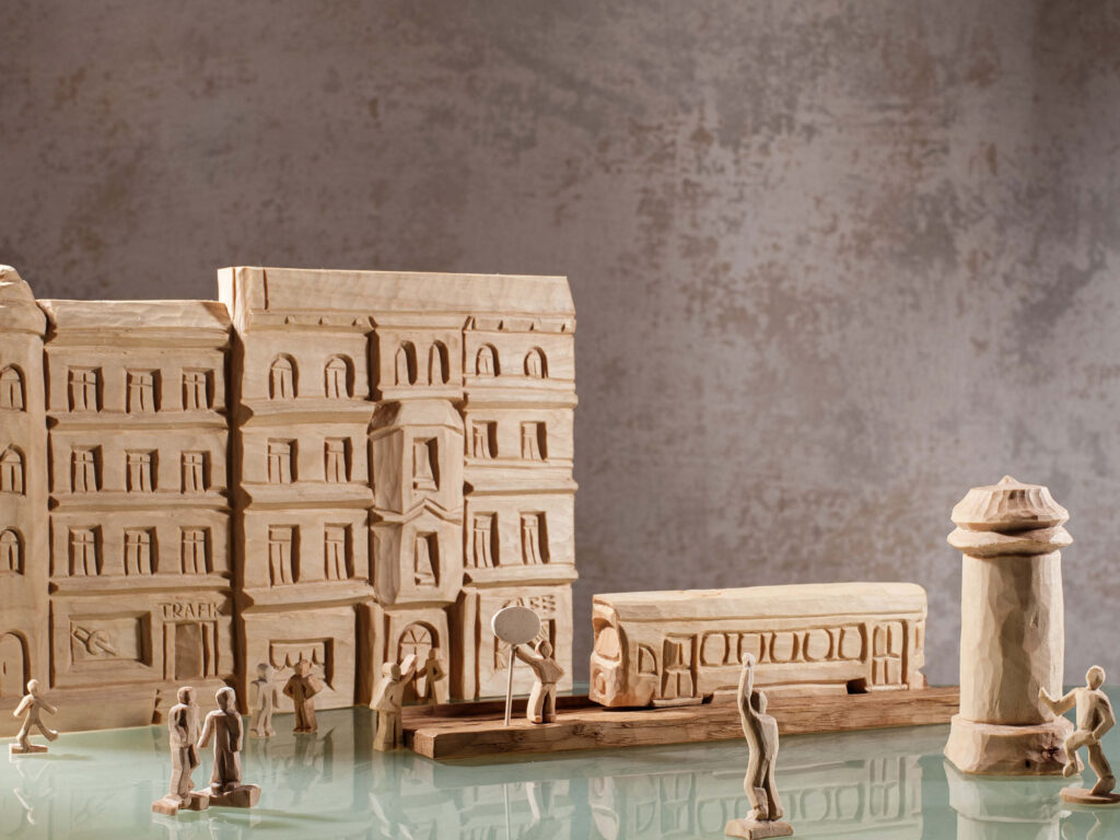 Eine geschnitze Szene in Wien als Erinnerung